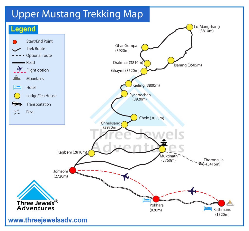 Upper Mustang Trekking Map